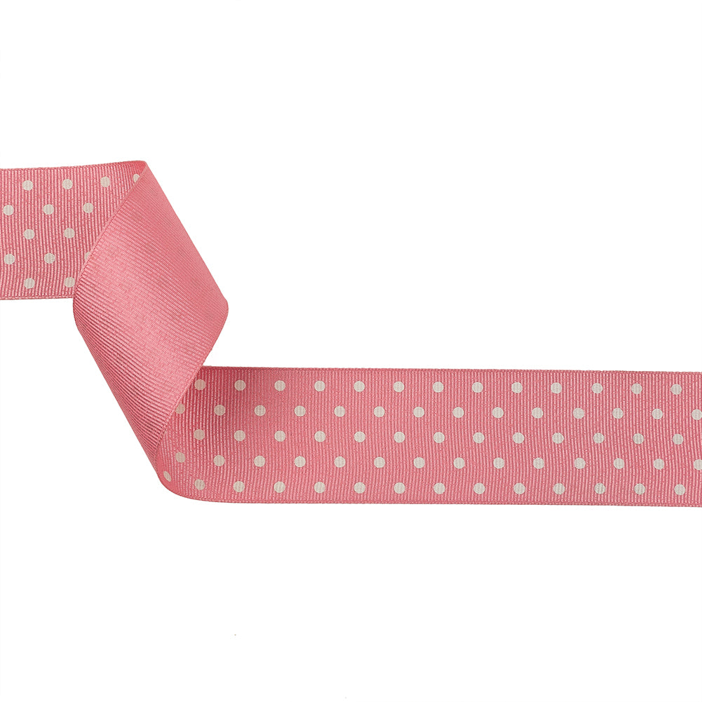 Flamingo Pink and White Polka Dots Grosgrain Ribbon - 1.625