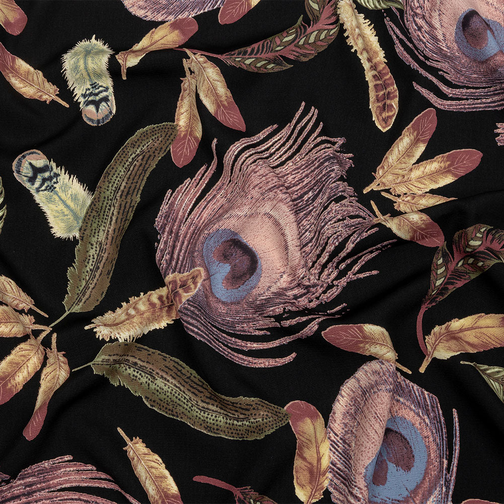 Black, Pink and Beige Flying Feathers Polyester Woven - Joann Fabrics