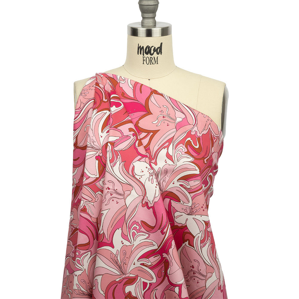 Stretch Cotton Sateen - Pink and White Floral - Far Out Florals Print - Mood Exclusive Groove Collection - Joann Fabrics