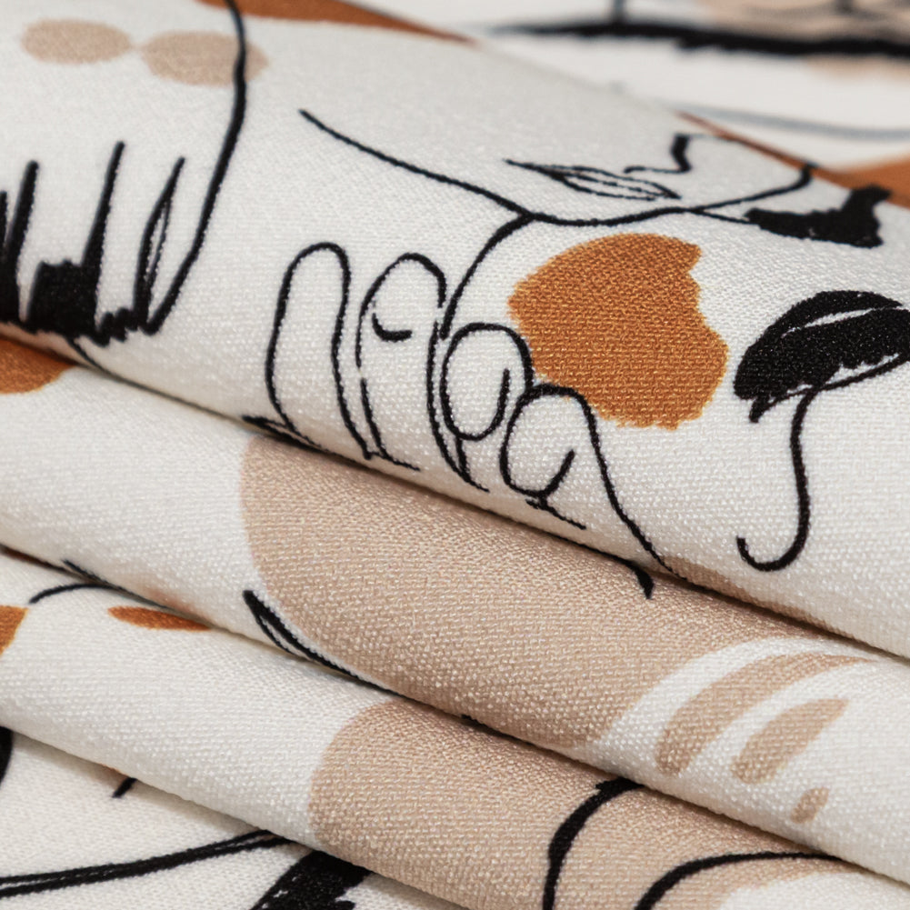 Stretch Polyester Crepe - White Figure Lines - Contoured Personage Print - Mood Exclusive Serengeti Collection - Joann Fabrics