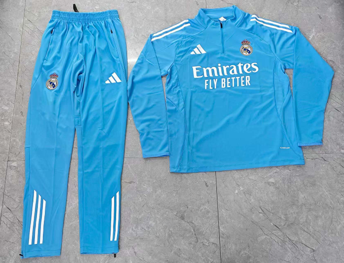 2025/2026 Real Madrid light blue Half-Pull Training Suit Football Shirt 1:1 Thai Quality Set 02