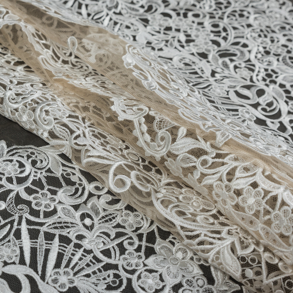 Embroidered Lace - Off-White Floral on Nude - Joann Fabrics