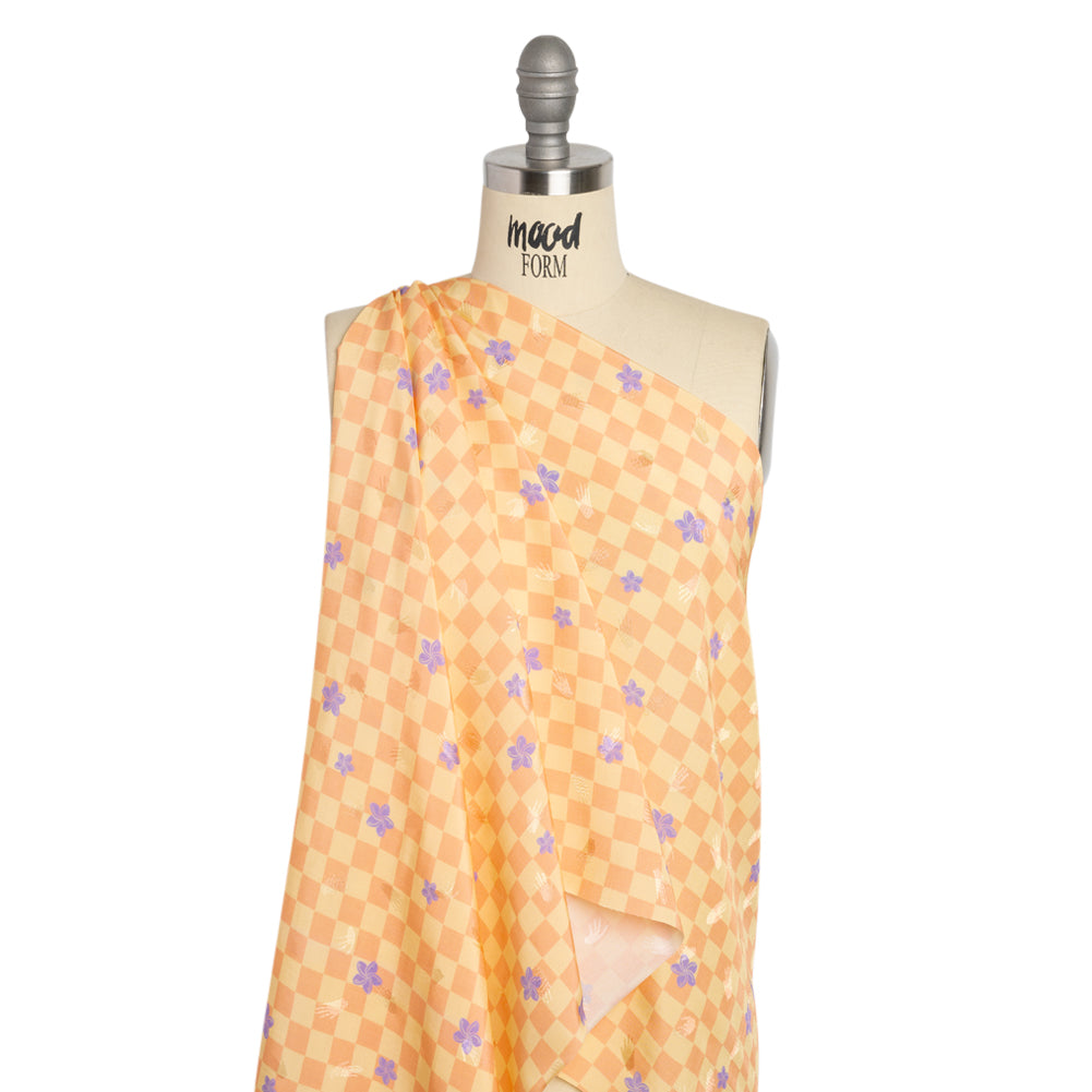 Hands Viscose Jacquard Print - Peach Floral Checkerboard - Mood Exclusive Dippin' Disco - Joann Fabrics