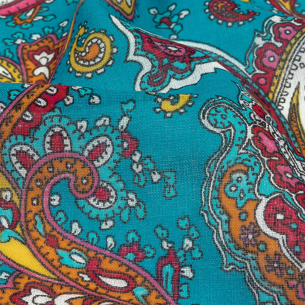 Gauzy Cotton Voile - Turquoise, Pink and White Paisley - Deadstock - Joann Fabrics