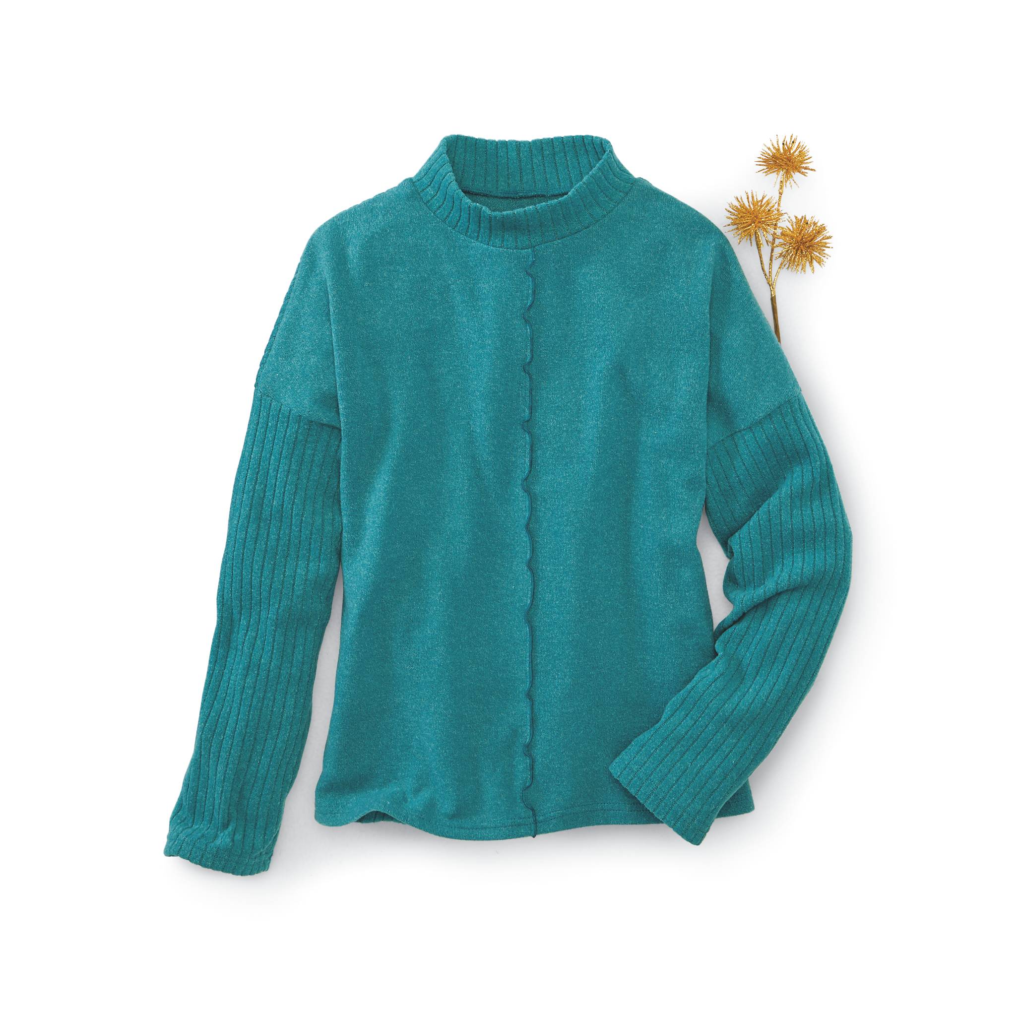 Brushed Knit Rib-Accent Pullover, Mockneck - Northstyle Catalog