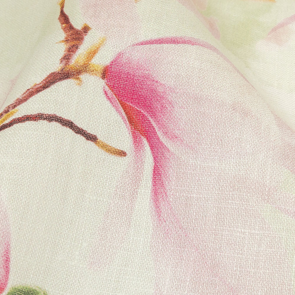 Pink and Green Magnolia Blooms Medium Weight Linen Woven - Joann Fabrics