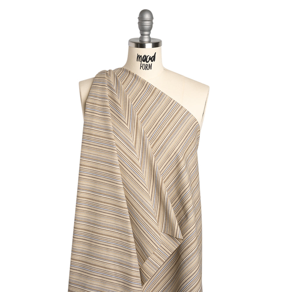 Stretch Cotton Twill - Tan, Light Blue and Dark Brown Barcode Stripes - Deadstock - Joann Fabrics