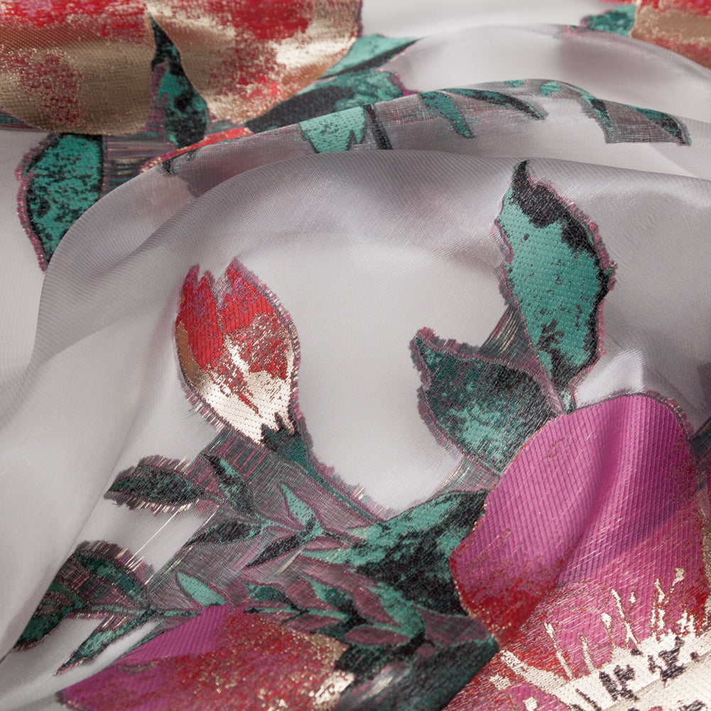 Metallic Gold, Red and Volcanic Glass Floral Luxury Organza Jacquard - Joann Fabrics
