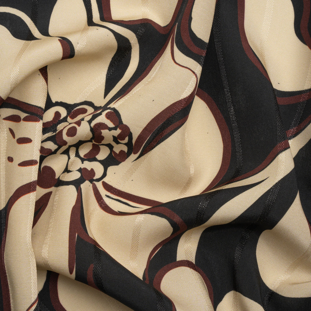 Striped Viscose Jacquard Print - Black, Burgundy and Beige Floral - Mood Exclusive Ground Level - Joann Fabrics