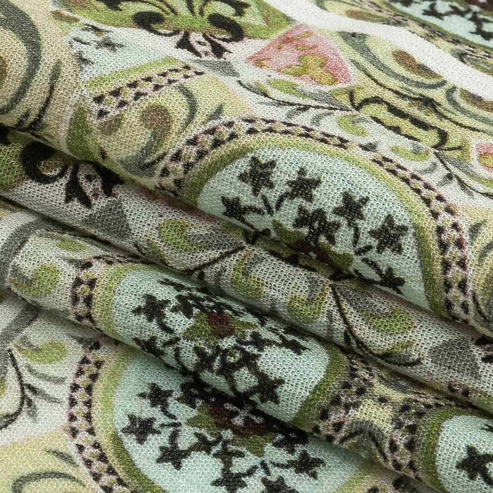 Gauzy Wrinkled Rayon Woven Print - Soft Green Ornate Patchwork - Mood Exclusive Arabesco - Joann Fabrics