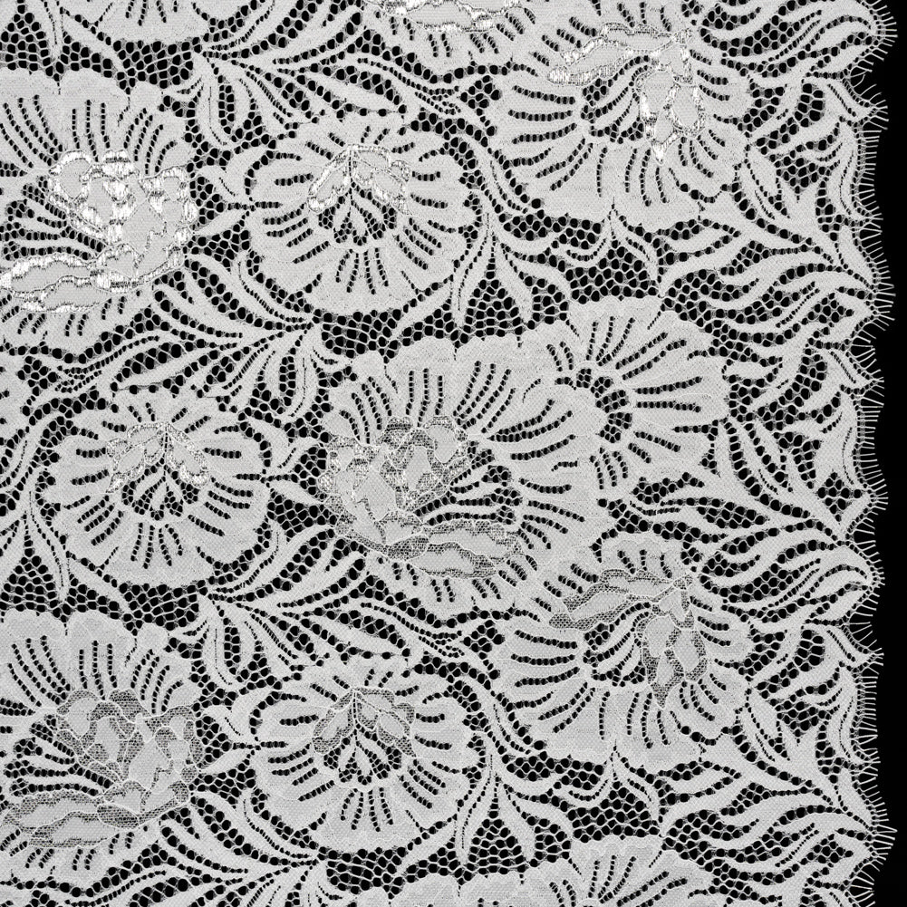 Metallic Raschel Lace Panel with Finished Edges - Ivory and Silver Bold Florals - Joann Fabrics