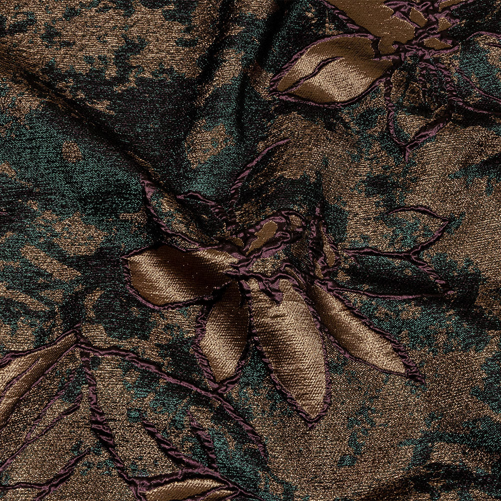 Metallic Forest, Bronze and Burgundy Mottled Floral Luxury Brocade - Joann Fabrics