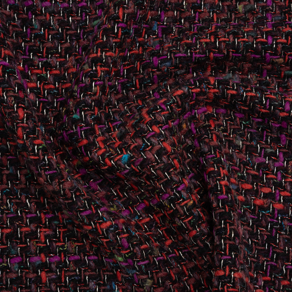 Metallic Wool Blend Tweed Made in Italy - Black, Red and Purple Striated - Joann Fabrics