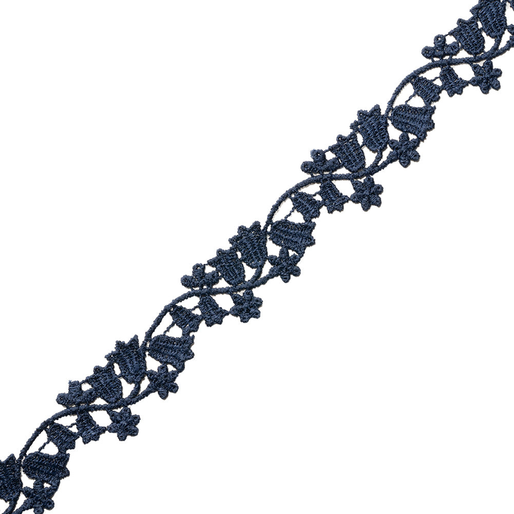 Navy Bellflower Vine Venise Lace Trim - 0.75