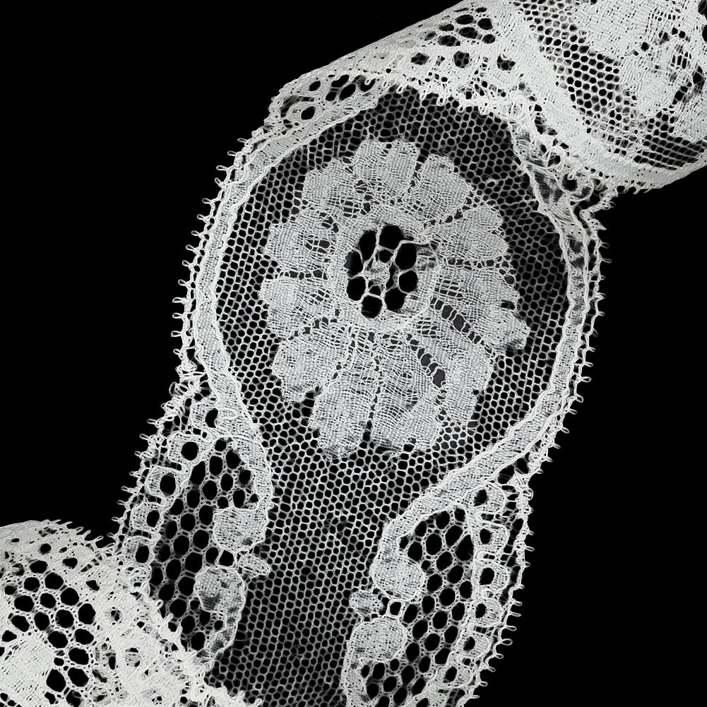 White Floral Lace Trim with Tiny Picot Edging - 2.125