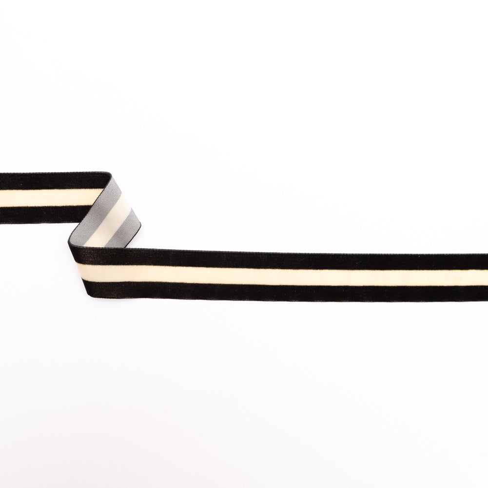 Italian Black and Sponge Striped Velvet Ribbon - 1.5