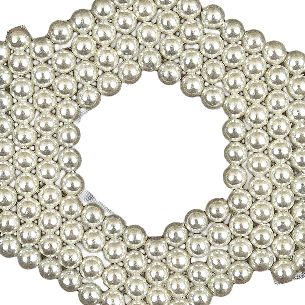 Vintage White Faux Pearls Hexagon Beaded Applique - 3.125