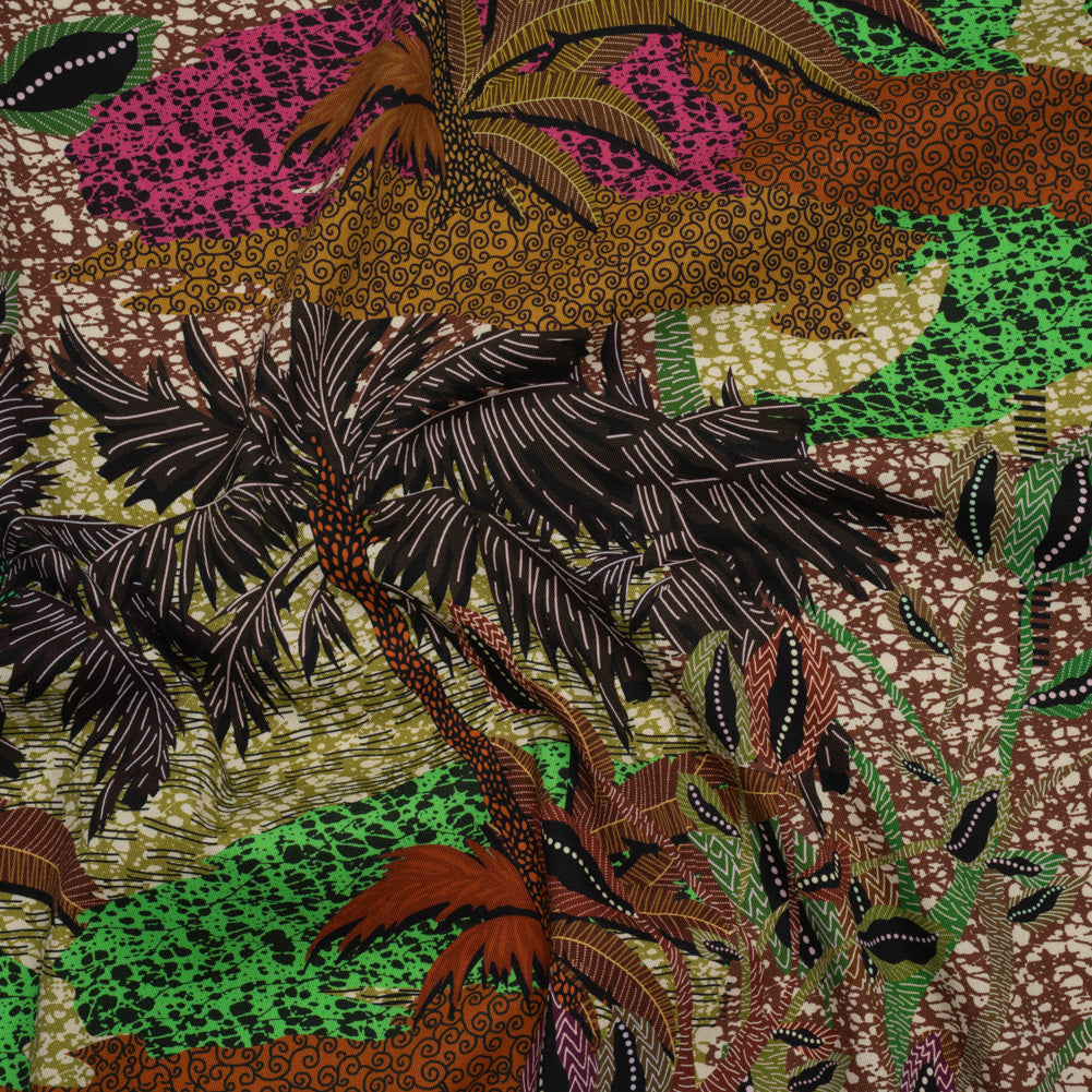 Stretch Cotton Twill Print - Brown and Green Textural Palm Trees - Mood Exclusive Island Energy - Joann Fabrics