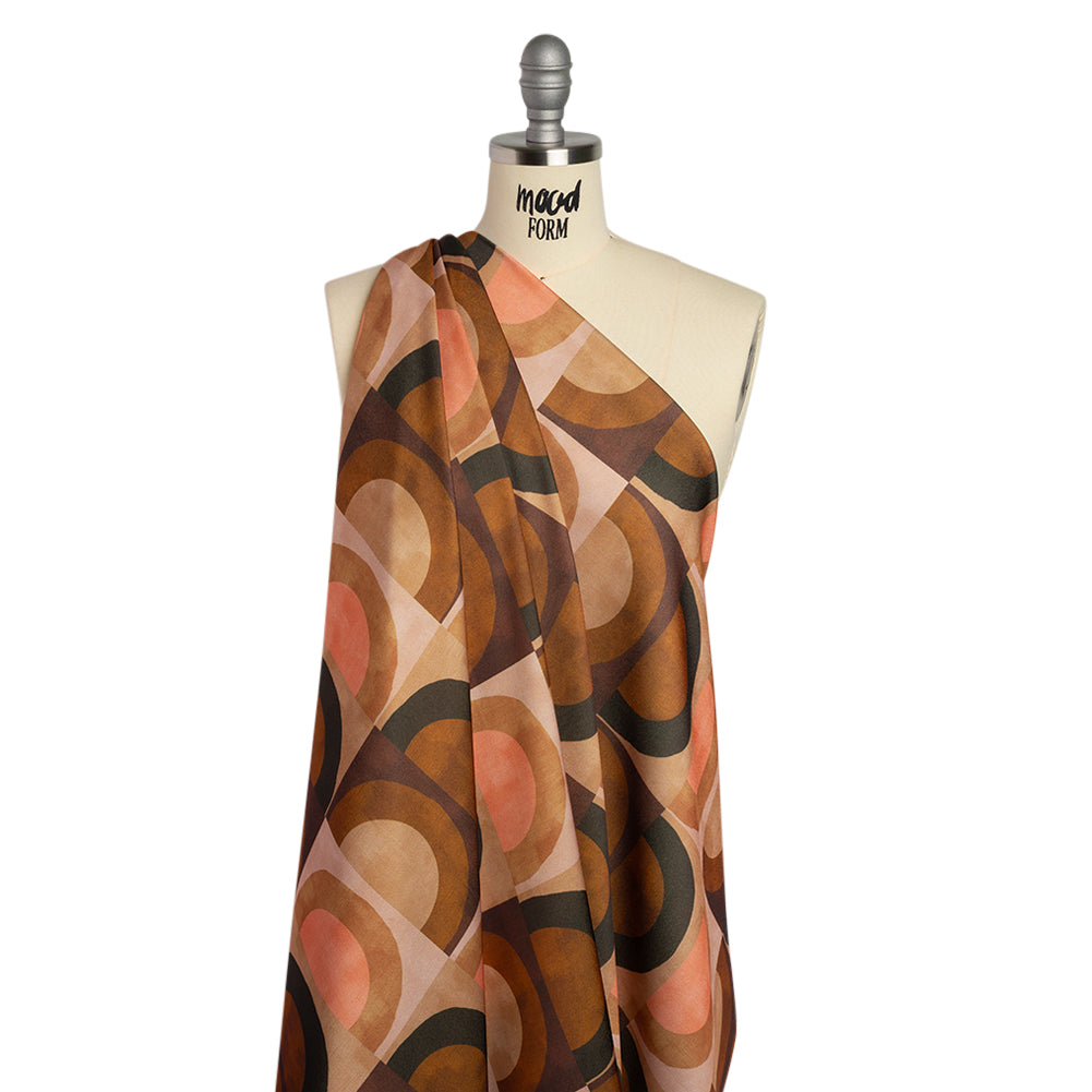 Polyester Crepe-Back Satin - Brown, Tan and Peach Half Circle Blocks - Mood Exclusive Adobe Abode Print - Joann Fabrics