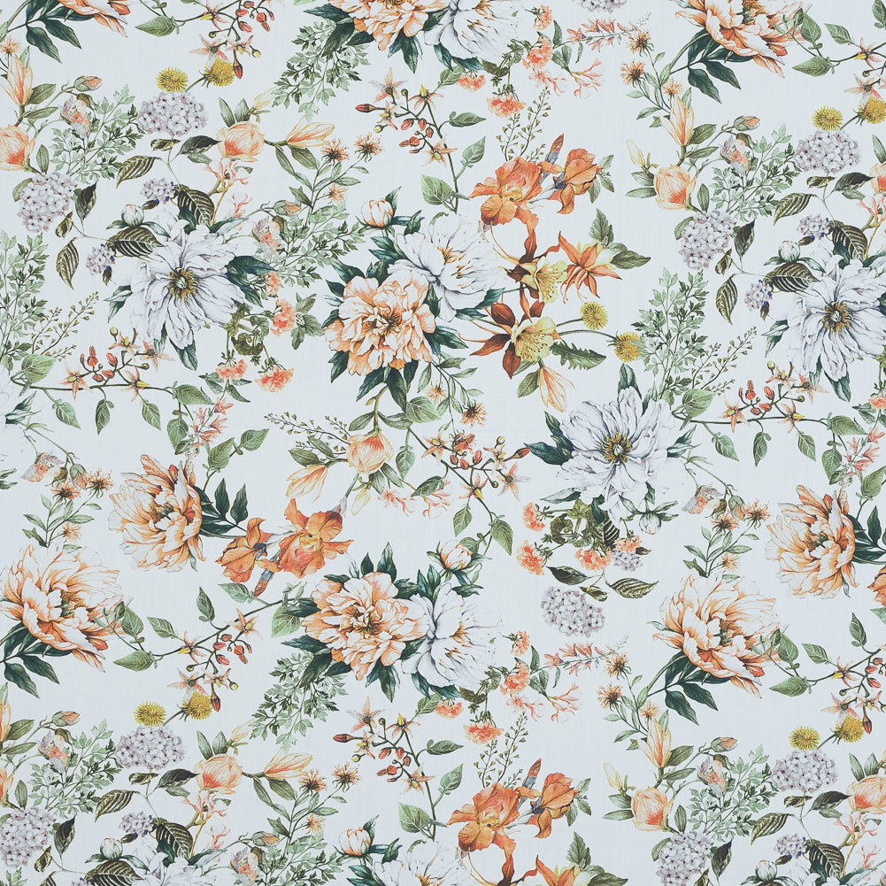 Cotton Poplin - Orange and Green Floral - Les Fleurs de L'amour Print - Mood Exclusive Jacques Collection - Joann Fabrics