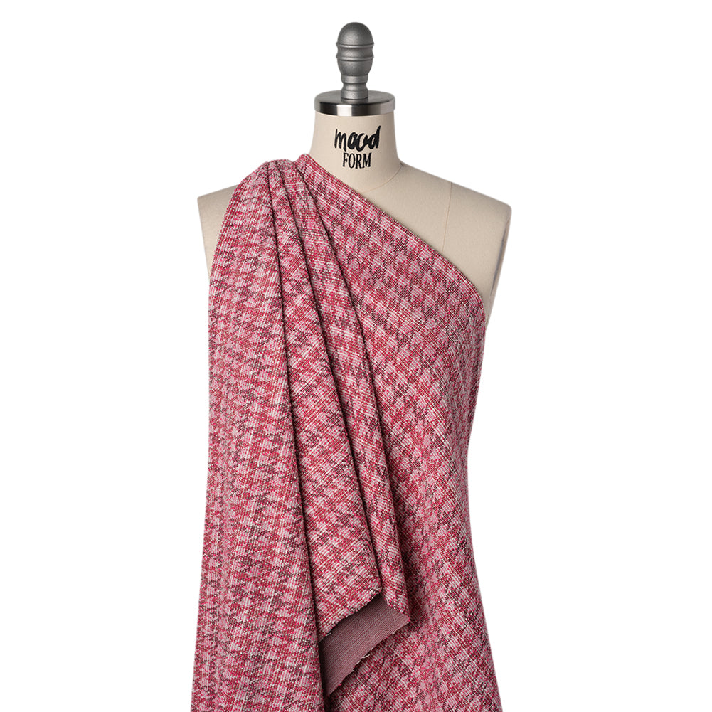 Polyester and Cotton Boucle Sweater Knit - Pink and White Mottled Plaid - Designer Deadstock - Joann Fabrics