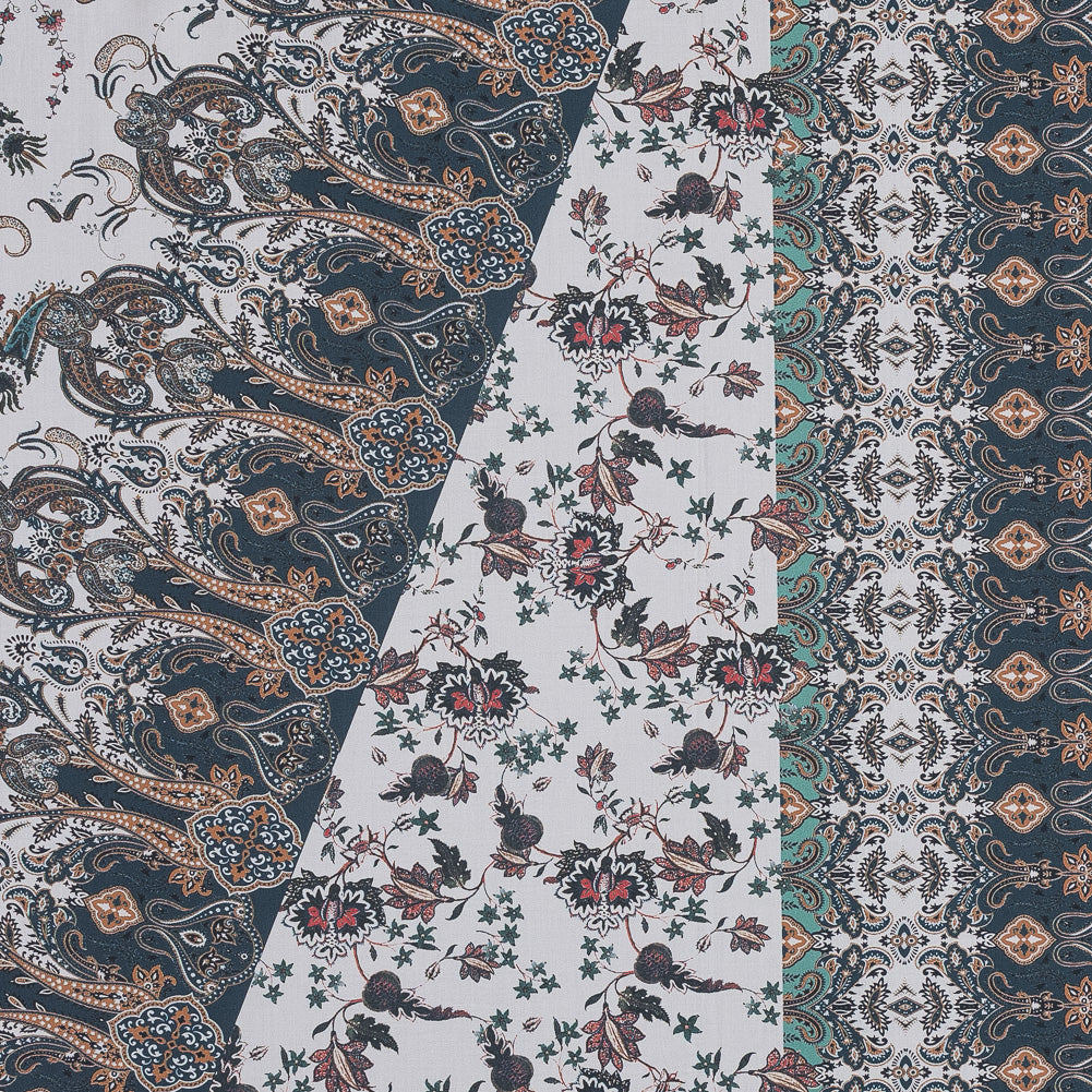 European Orange and Steel Paisley Patchwork Cotton Poplin - Joann Fabrics