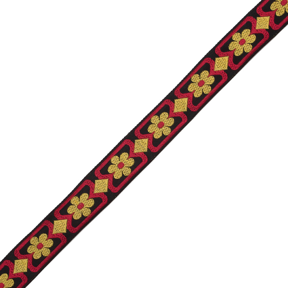 Red, Yellow and Black Floral German Jacquard Ribbon - 1