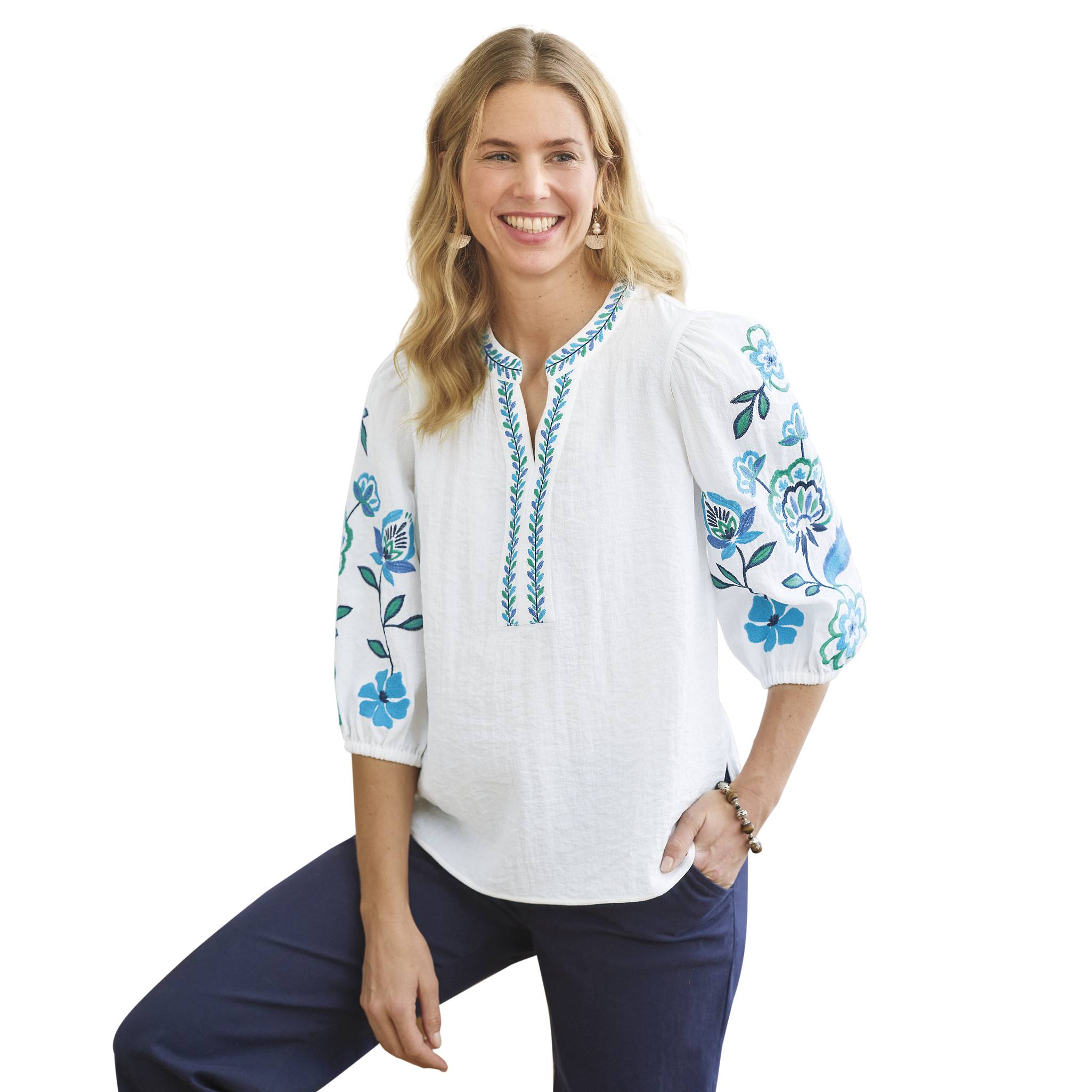 Embroidered Notched Neck Popover - Northstyle Catalog