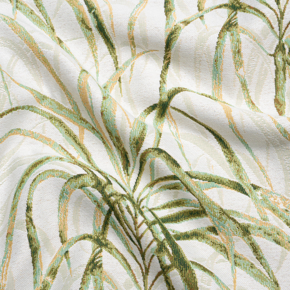 Ivory and Green Palm Fronds Polyester Jacquard - Joann Fabrics