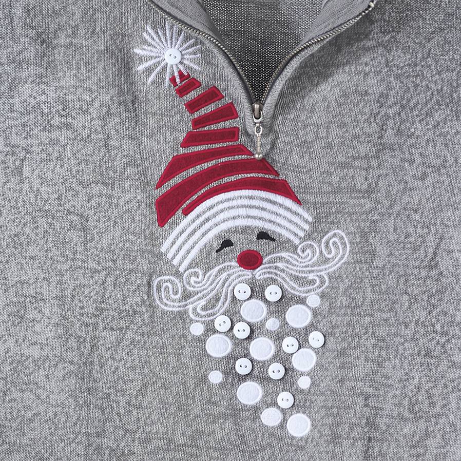 Saint Nick Sweater, Marled Knit, Zip Neck, Embroidered Santa - Northstyle Catalog