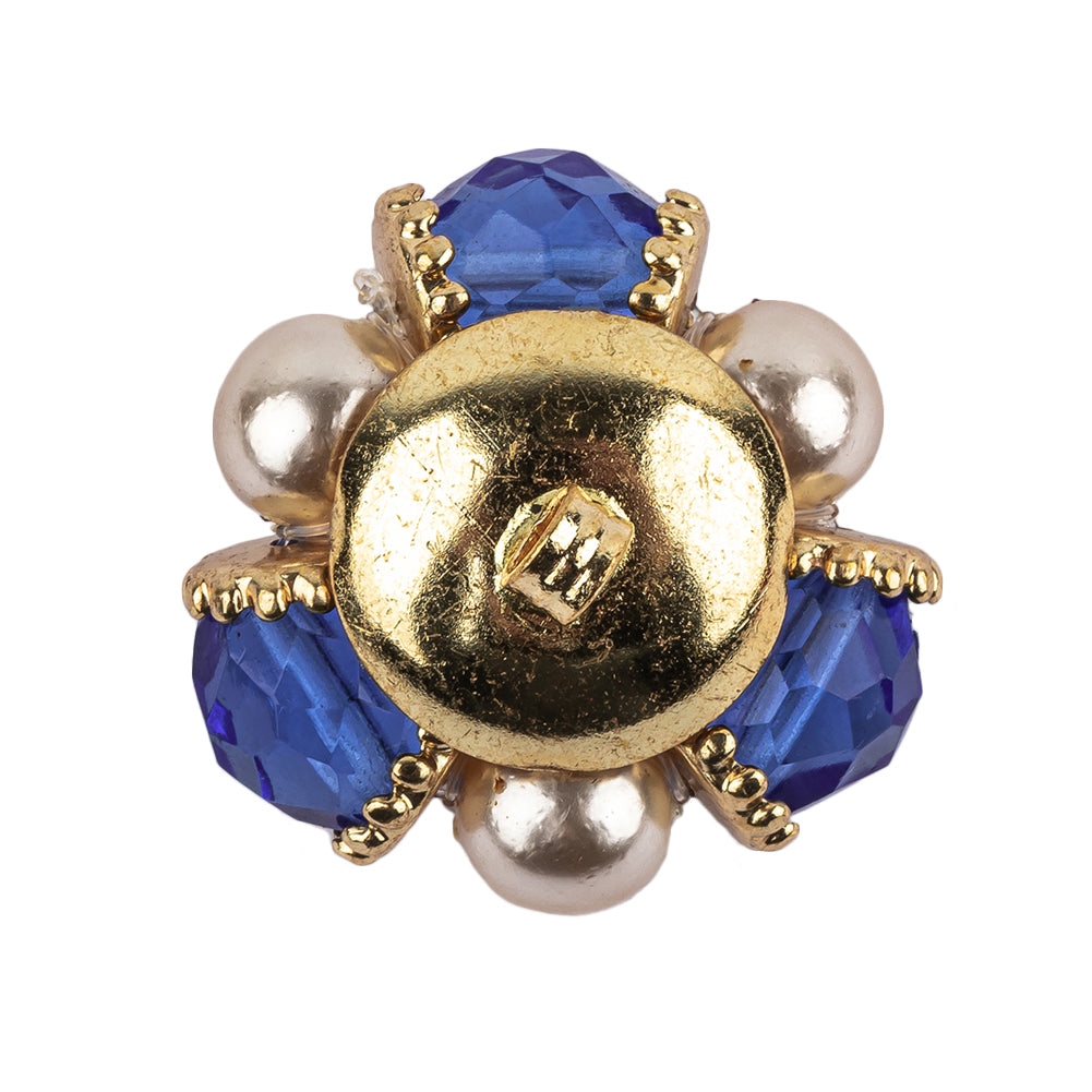 Vintage Swarovski Sapphire, Pearl and Gold Floral Ornate Shank Back Button - 48L/30.5mm - Joann Fabrics
