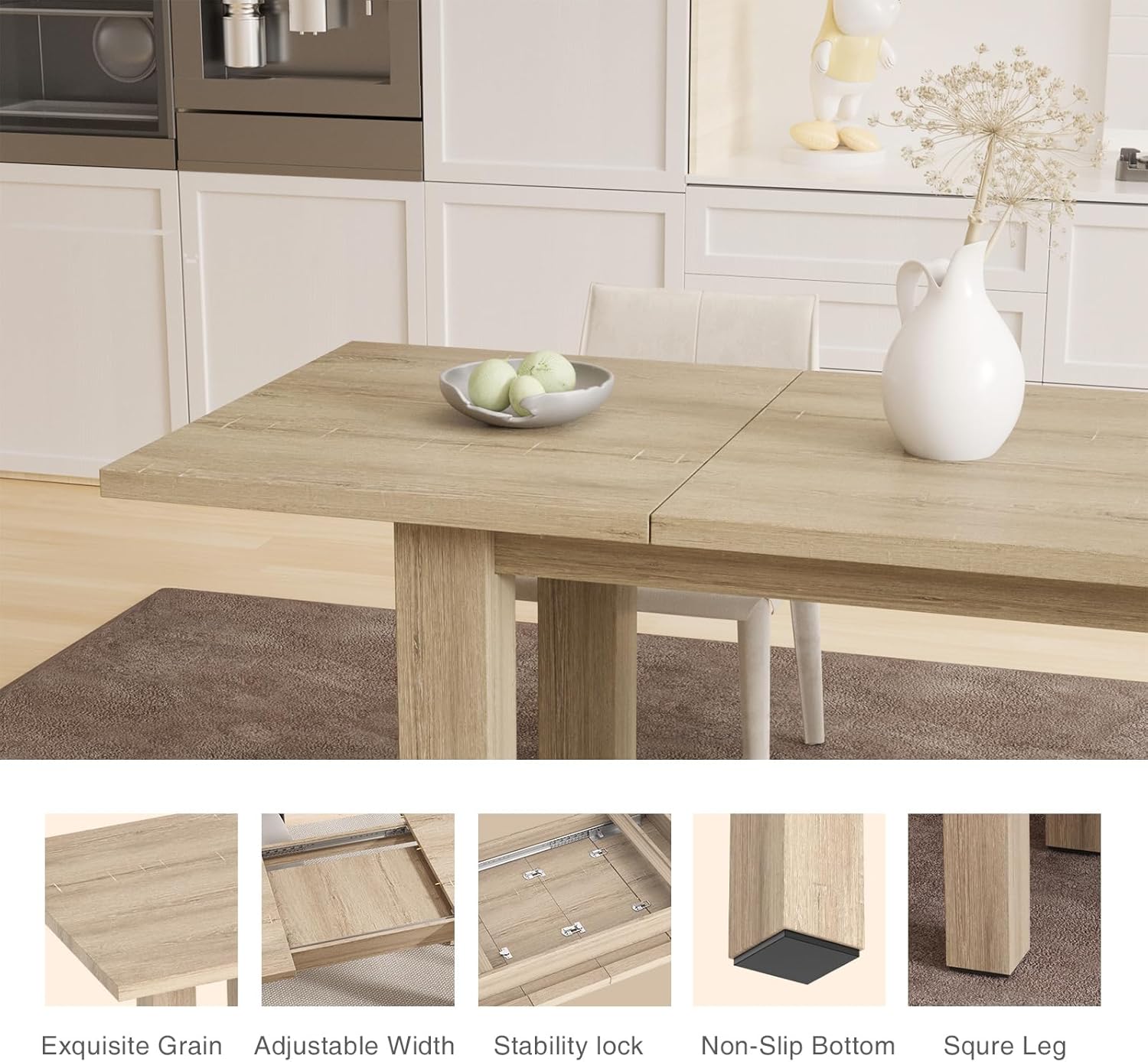 Vabches Extendable Dining Room Table for 6-10, 55'' to 78" Wood ...
