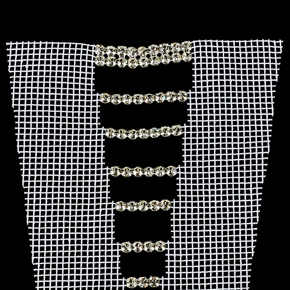 Vintage Czech Crystal Rhinestones on White Mesh Applique - 7.375