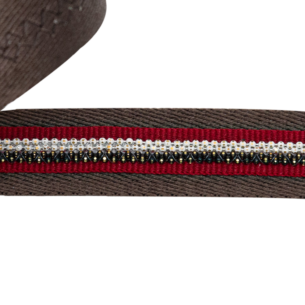Italian Chestnut Twill Tape with Central Red Grosgrain Ribbon and Metallic Metal Ball Chains - Joann Fabrics