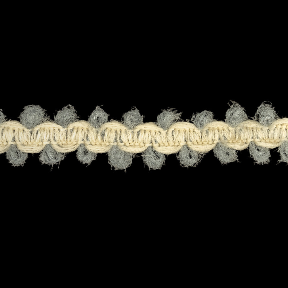 Steel Blue and Gardenia Fuzzy Braided Wool Blend Trim - 0.5