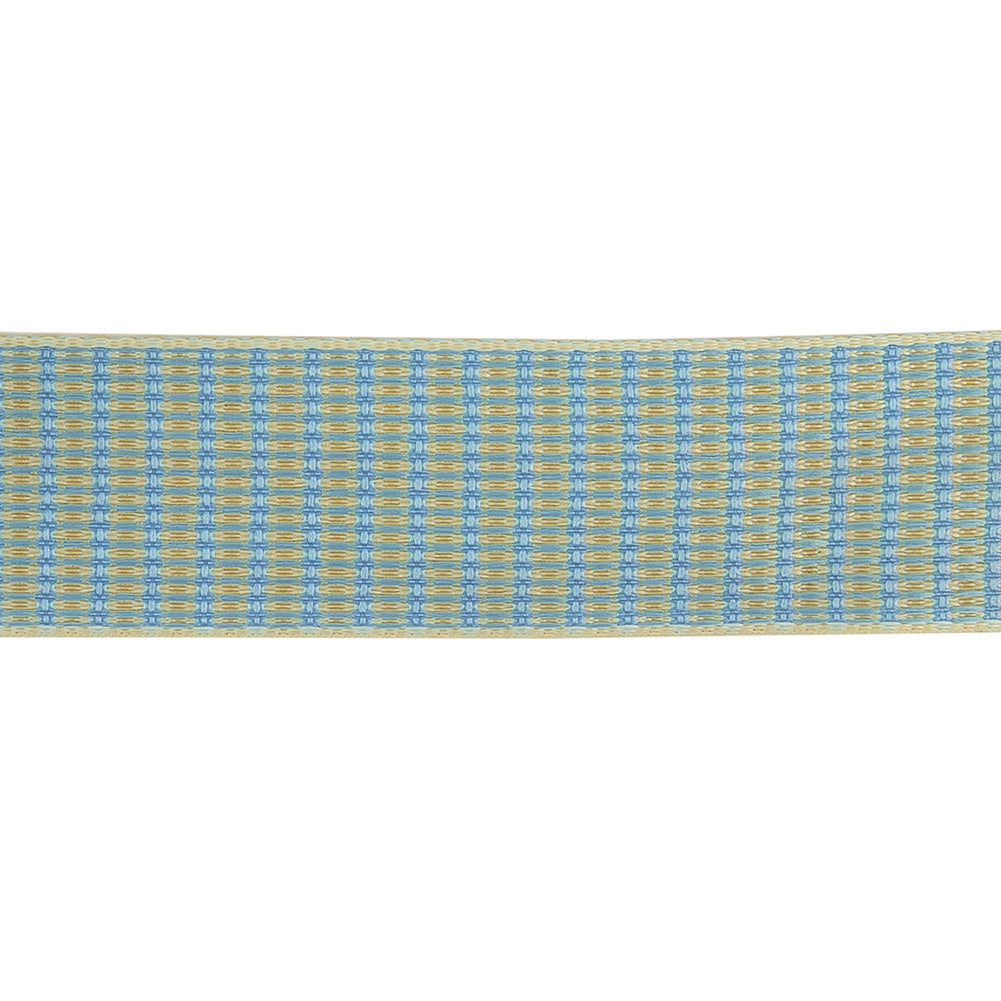 Turquoise and Tofu Rectangles Jacquard Ribbon - 1