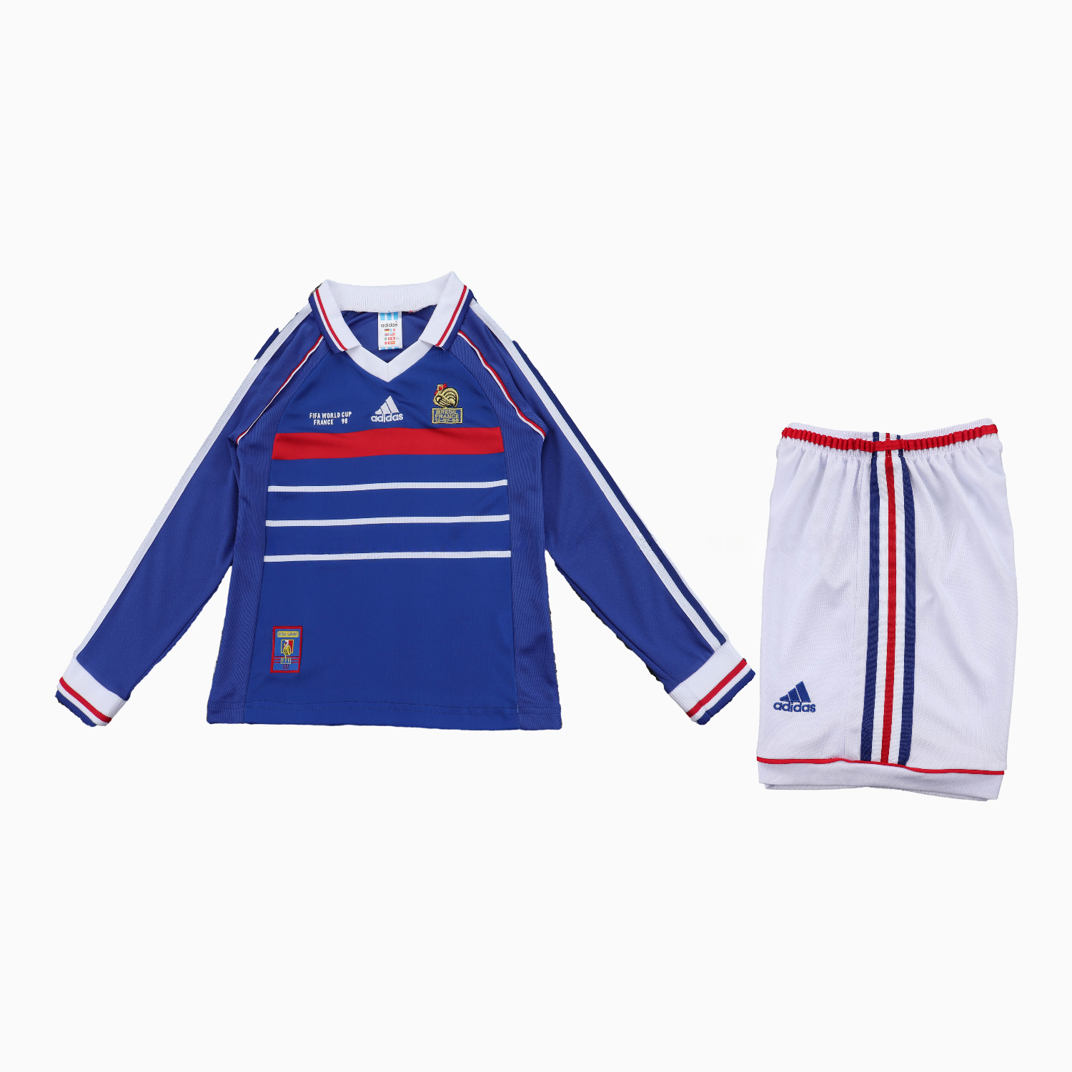 Retro France 1998 Home Long Sleeves Kids Kit - UnitedFutballJersey