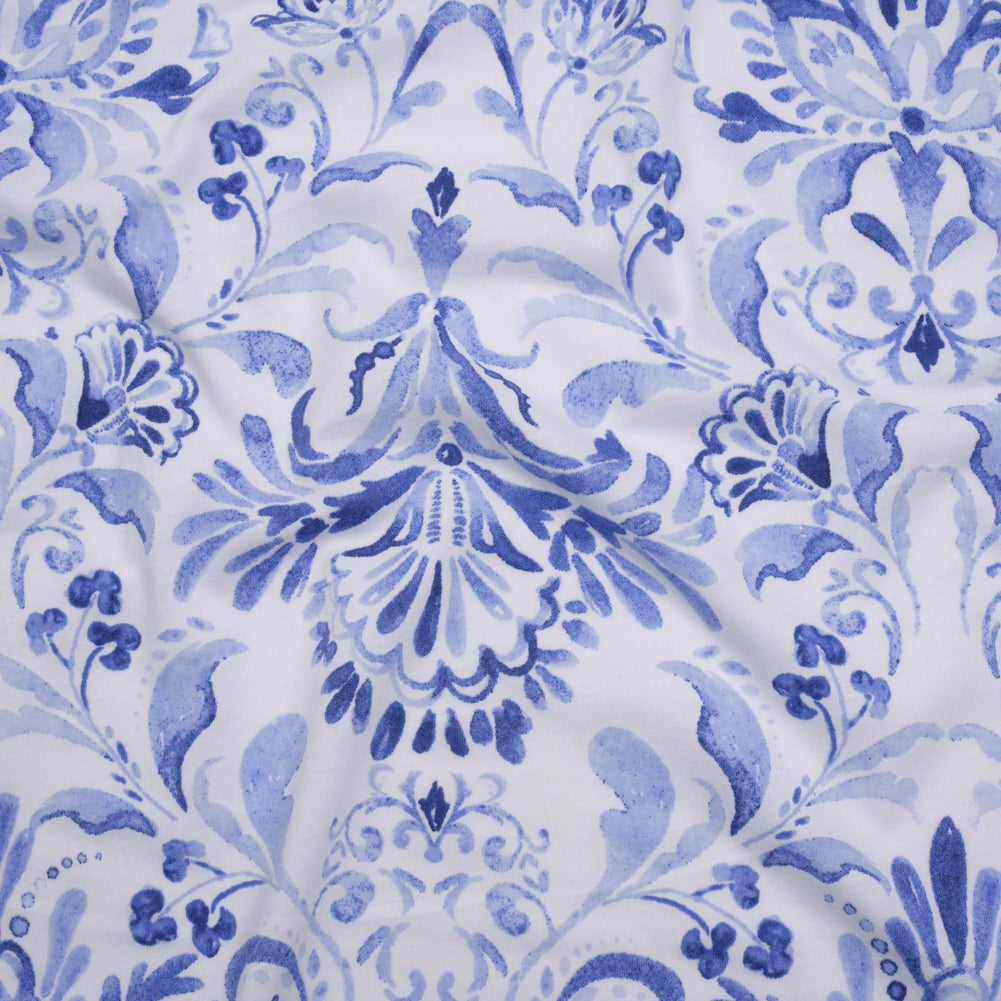 Cotton Jersey Print - Blue and White Watercolor Floral Damask - Deadstock - Joann Fabrics