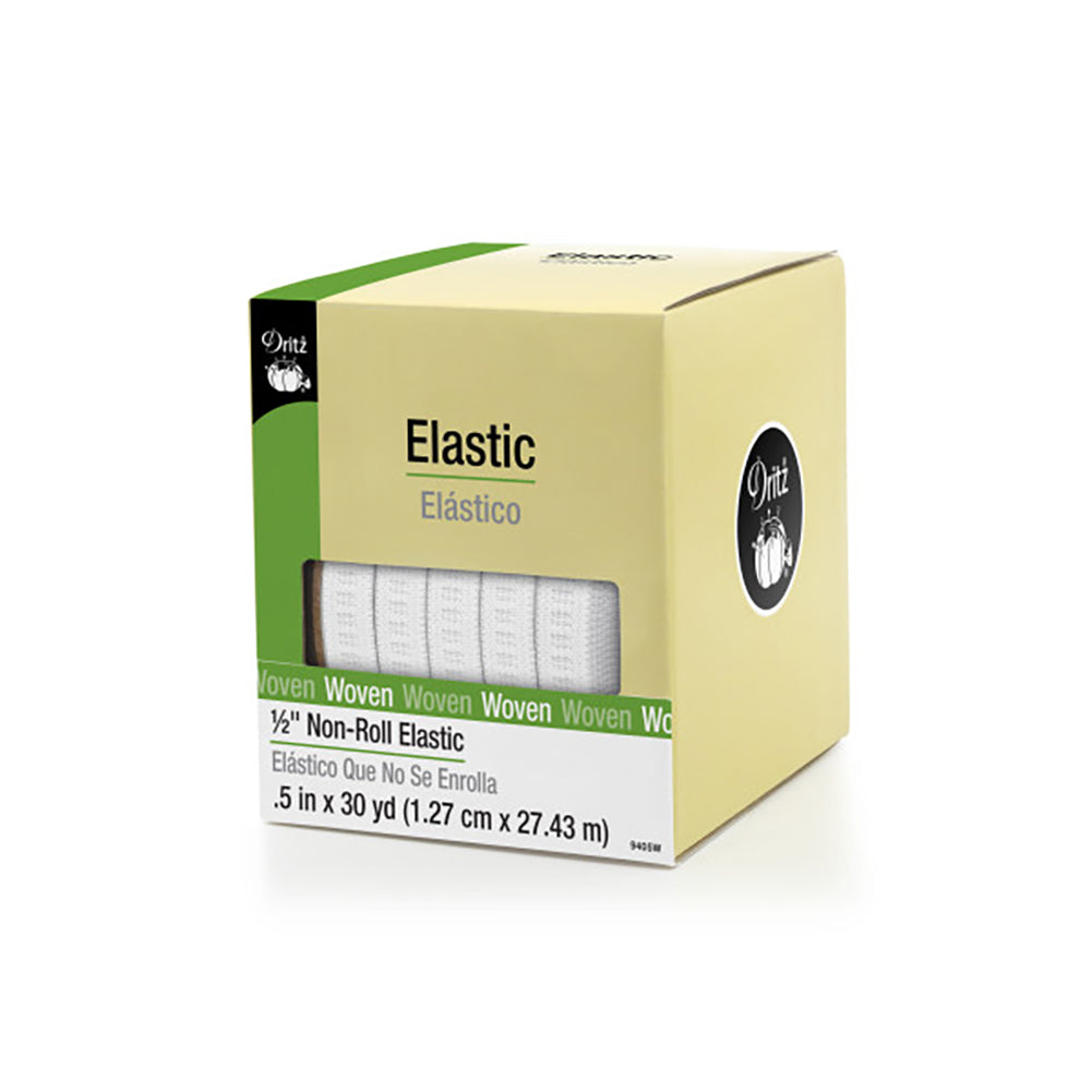 Dritz Ribbed Non-Roll Elastic - White - 0.5