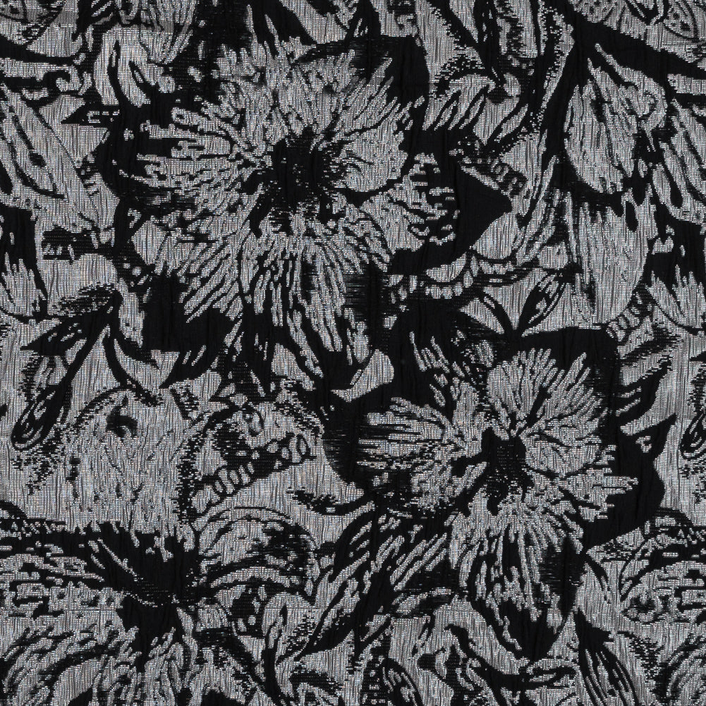 Black, Peach and Metallic Silver Floral Brocade - Joann Fabrics