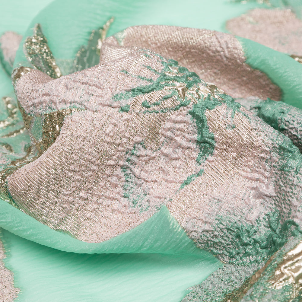 Metallic Bright Gold, Green Spruce, Adobe Rose and Lily Pad Floral Luxury Organza Brocade - Joann Fabrics