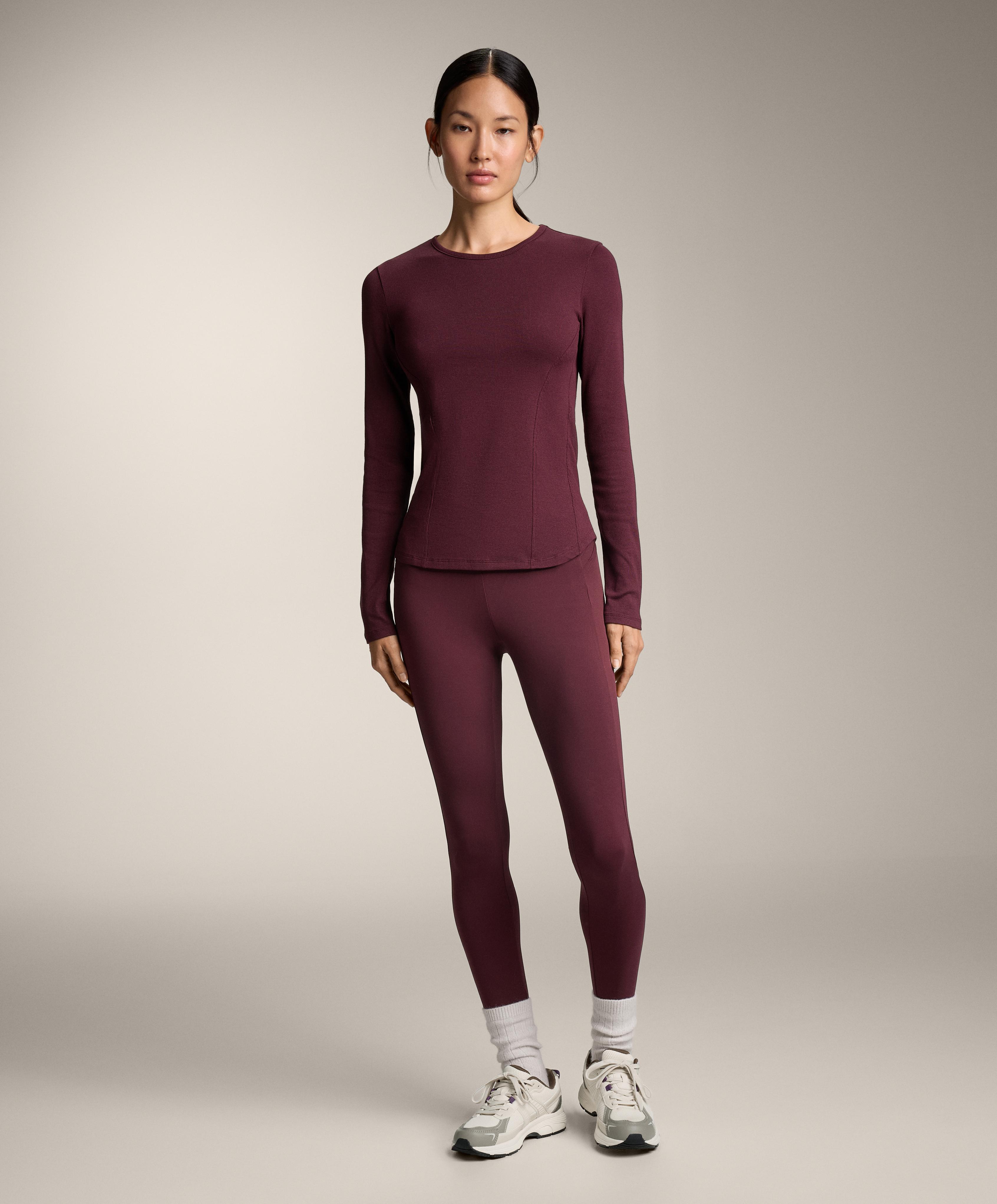 Long sleeve rib T-shirt with cotton and modal