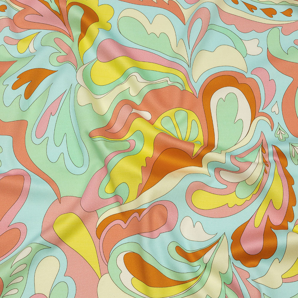 Stretch Cotton Sateen - Sky Blue and Mint Abstracted Paisley - Lonely Hearts Club Print - Mood Exclusive Groove Collection - Joann Fabrics