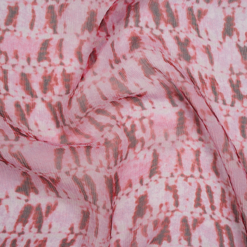 Crinkled Silk Chiffon Print - Red and Pink Tie Dye Stripes - Deadstock - Joann Fabrics
