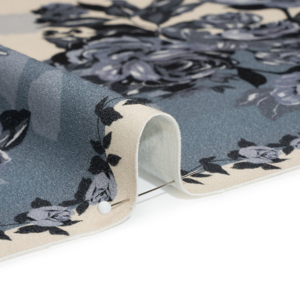 Brushed Stretch Cotton Twill Panel - Blue and Cream Roses - Mood Exclusive Space for Grace - Joann Fabrics