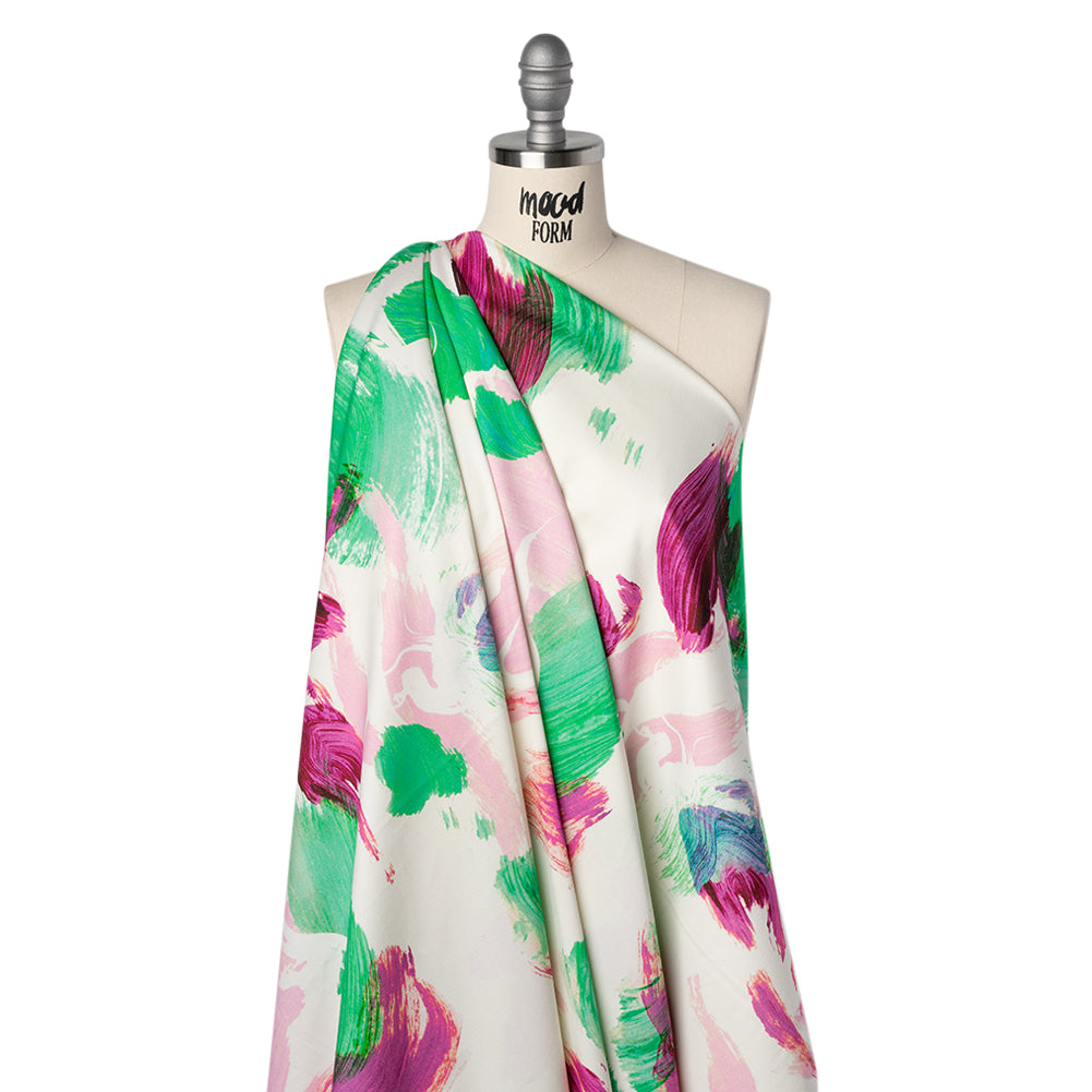 Brushed Cotton Woven - Emerald, Fuchsia and Pale Pink Big Brush Strokes - Mood Exclusive Color Study Print - Joann Fabrics