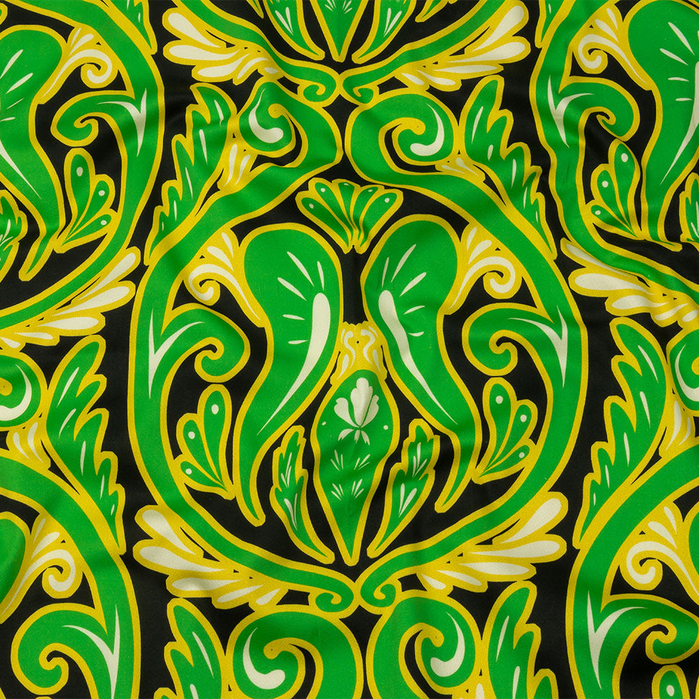 Stretch Cotton Sateen - Green Ornamental Paisleys - Vacation Vibrations Print - Mood Exclusive Groove Collection - Joann Fabrics