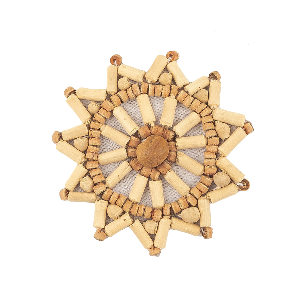 Vintage Ivory and Natural Wood Beaded Snowflake Applique - 2.5