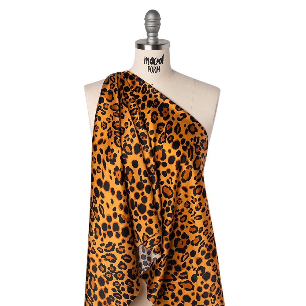 Silk Charmeuse Print 16MM, Made in Italy - Tan, Brown and Black Animal Spots - Joann Fabrics