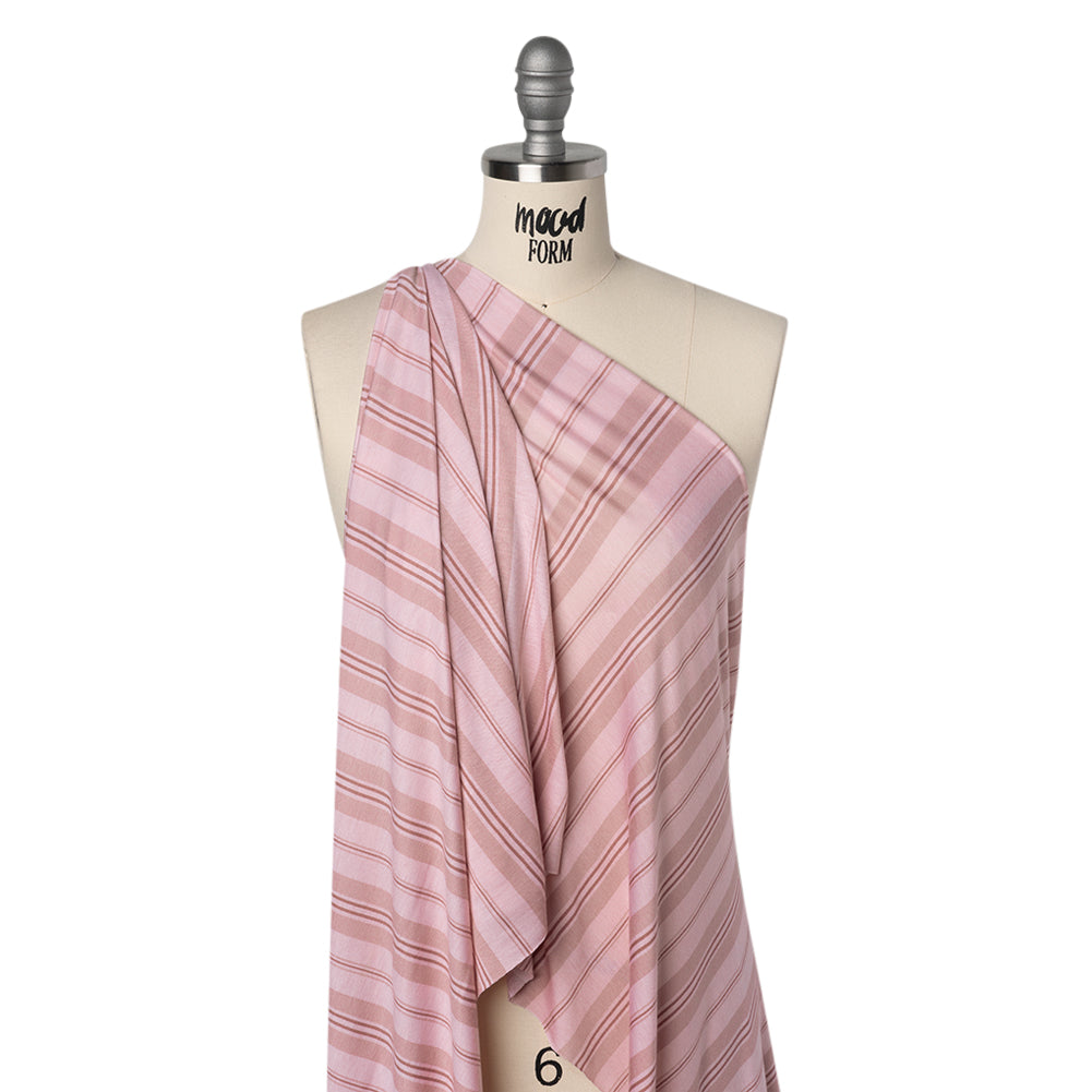 Stretch Rayon Jersey Print - Light Pink and Mauve Stripes - Deadstock - Joann Fabrics